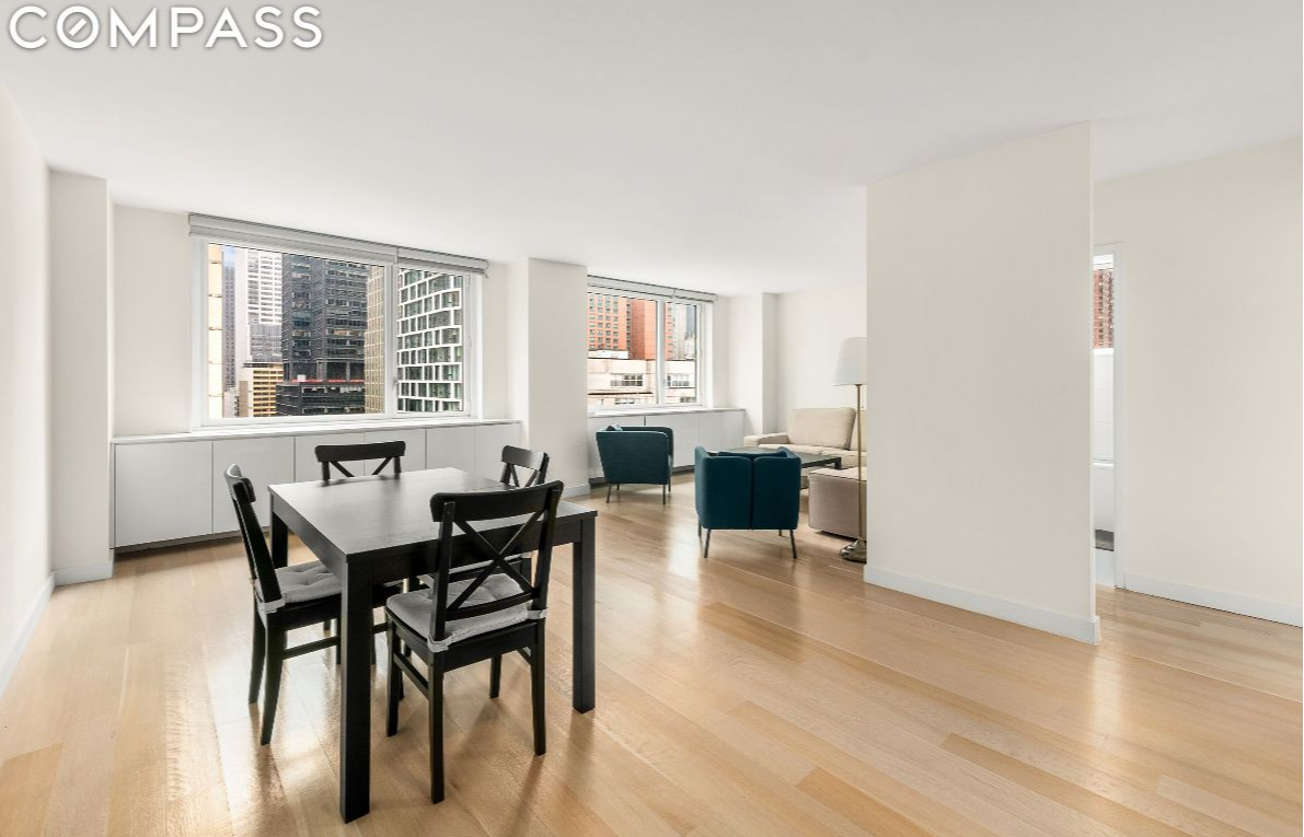The unit 19K spans 1040 square feet giving homeowners a generously proportioned two bedroom (convertible to 3 bedroom), two-bathroom home situated in the heart of Manhattan's Hell's Kitchen. The contemporary designed living space features 5