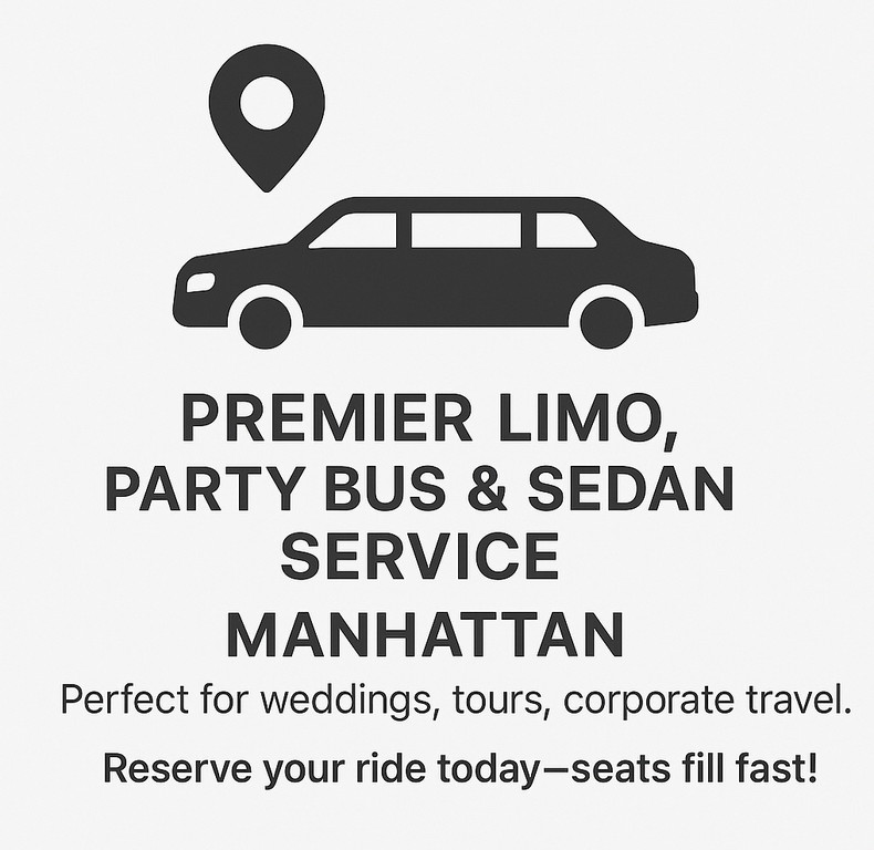  Commercial Vehicles Start Date: Wednesday, January 28, 2026 Duration: 8 Weeks Ad Text: Premier limo, party bus & sedan service in Manhattan. Perfect for weddings, tours, corporate travel. Reserve your ride today—seats fill fast! Contact details: (212)‑682‑2818.