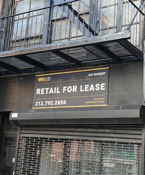 RETAIL FOR LEASE – 264 Bowery, New York, NY 10012 Prime storefront opportunity in the convergence of Soho, Nolita, and the Lower East Side. Ground floor + basement (2,500 SF total)15 ft frontage — move-in ready Previously vented — all uses considered 264 Bowery (between E Houston & Prince), Contact Lee Block at 212‑792‑2649 or Alexander Karas at 212‑792‑2656, Email Lee: lee@winick.com, Alexander : akaras@winick.com, More details: winick.com/264-bowery